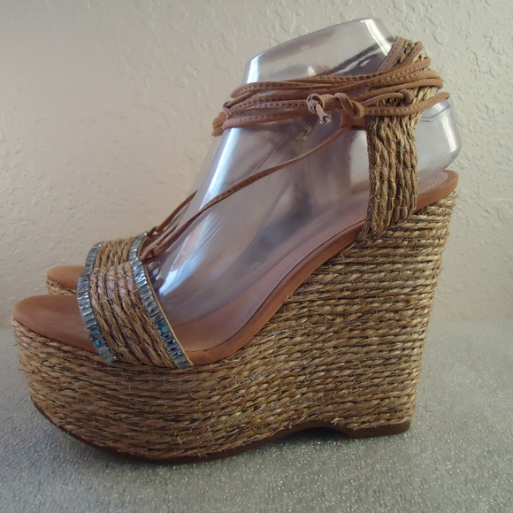 NWB SCHUTZ Natural Desert Aveline Lace Up Wedge Espadrilles Sandals Size-8B/38 - Picture 6 of 12